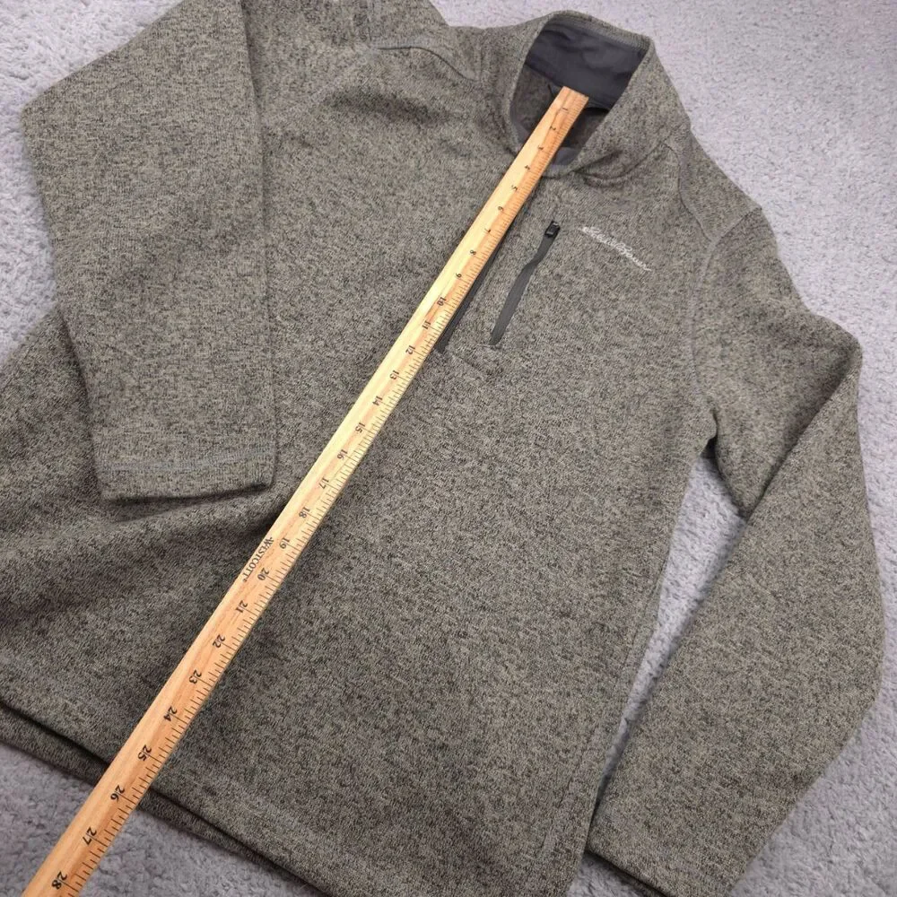 Eddie‎ Bauer Mens Fleece Quarter Zip Size Medium Heathered Grey Outdoor Warm